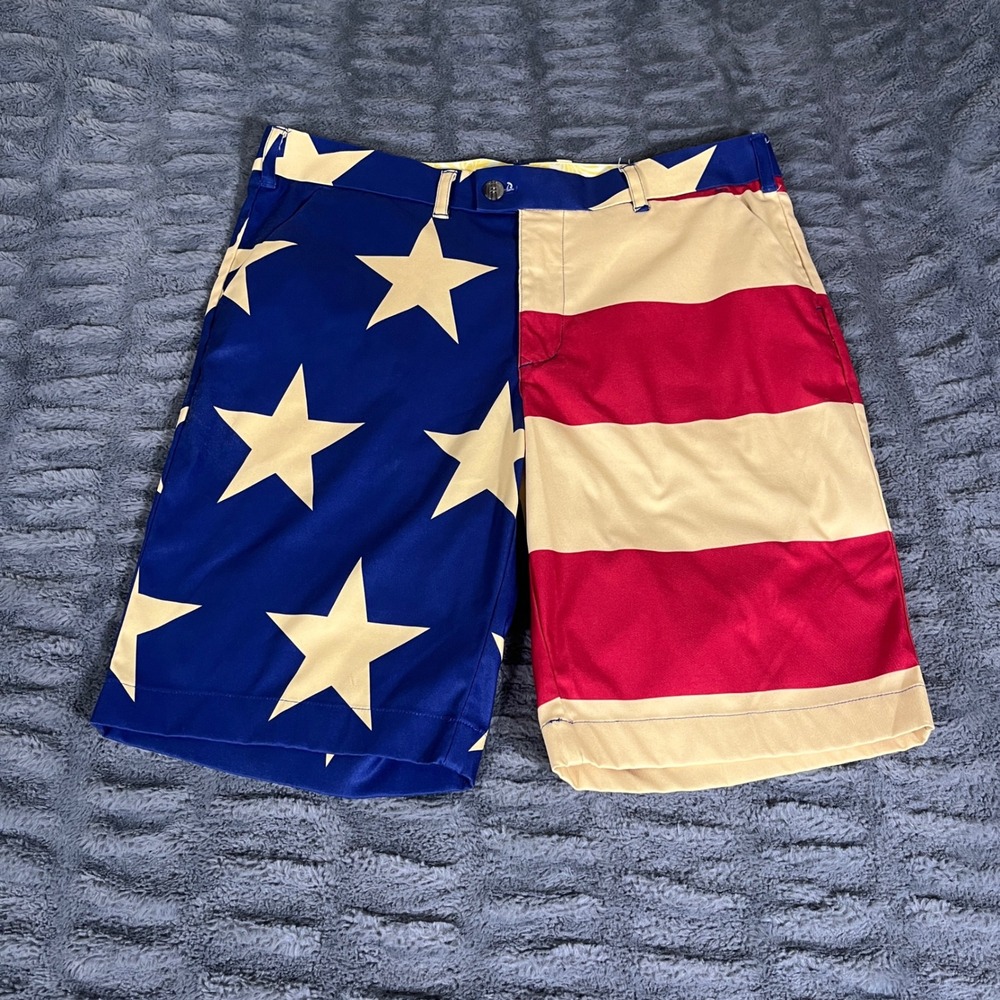 Loudmouth Golf Mens Stars & Stripes American Flag Shorts Red White Blue Size 36